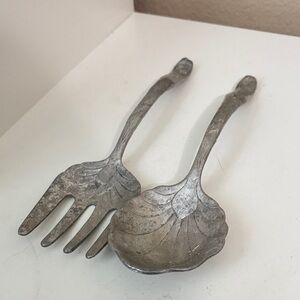 Vintage | Decorative Pewter Salad Servers Set